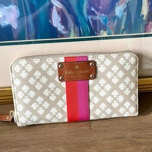 Kate Spade New York Neda Classic Stucco Zip Beige Pink Red Stripe Wallet